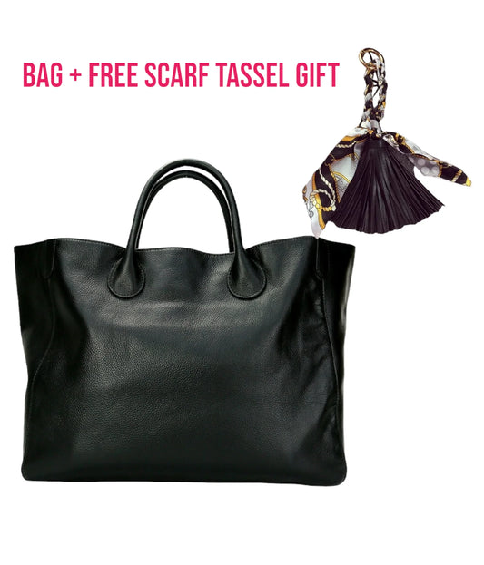 Sac Cabas en Cuir Élégant + Cadeau Foulard à Pompon OFFERT